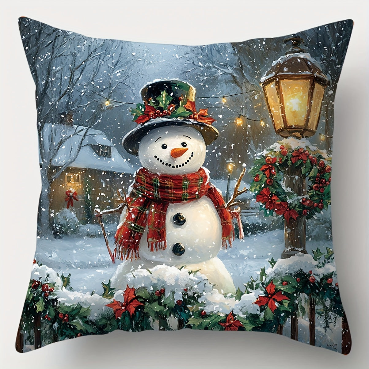 4pcs, Christmas decoration pillowcases, Art Nouveau Christmas tree, snowman, deer, Santa Claus pattern pillowcases, 45.01 x 45.01 cm, room decoration, office decoration, living room decoration, sofa decoration, no pillow core