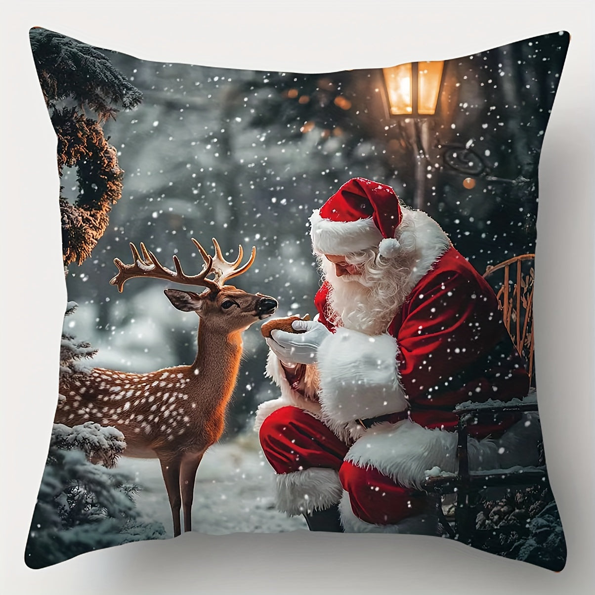4pcs, Christmas decoration pillowcases, Art Nouveau Christmas tree, snowman, deer, Santa Claus pattern pillowcases, 45.01 x 45.01 cm, room decoration, office decoration, living room decoration, sofa decoration, no pillow core