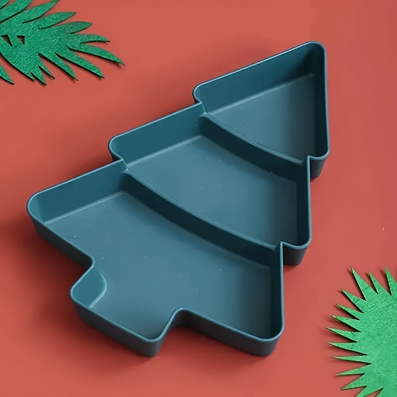 3-Section Christmas Tree-Shaped Plastic Serving Tray in Red & White - Ideal for Candy, Nuts, & Desserts at Christmas Parties, Versatile Snack Organizer for Restaurants & Cafes