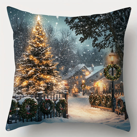4pcs, Christmas decoration pillowcases, Art Nouveau Christmas tree, snowman, deer, Santa Claus pattern pillowcases, 45.01 x 45.01 cm, room decoration, office decoration, living room decoration, sofa decoration, no pillow core