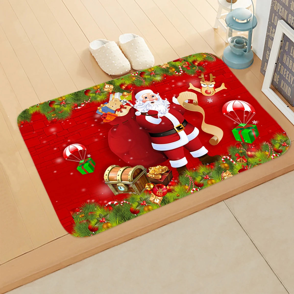 Christmas Door Mat. Santa Claus Outdoor Mat. Christmas Decorations For The Home.