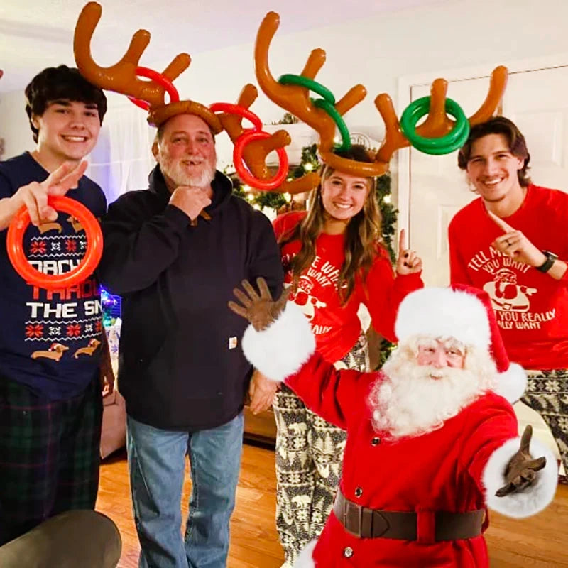 Inflatable Reindeer Antler Hat Ring Toss Game Christmas Family Game Toy New Year Party Decor Supplies Wedding Game Birthday Gift