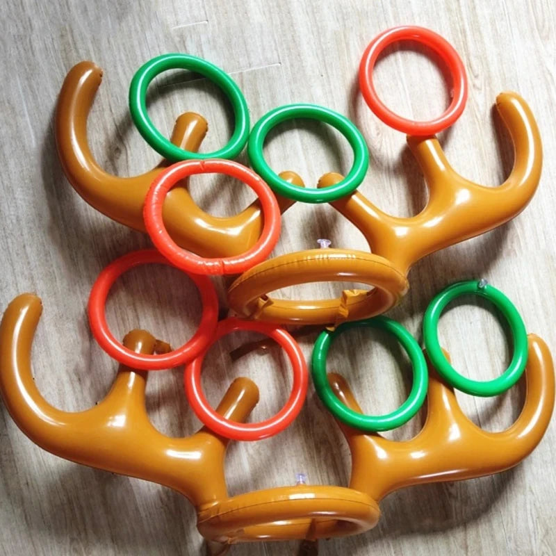 Inflatable Reindeer Antler Hat Ring Toss Game Christmas Family Game Toy New Year Party Decor Supplies Wedding Game Birthday Gift