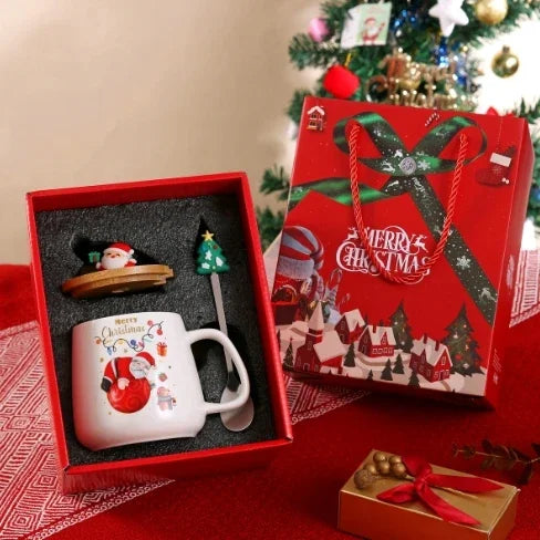 Top Christmas Gift! Cartoon Santa Ceramic Mug Gift Set, Wooden Lid & Spoon, Trendy Mug, Heartwarming Gift!