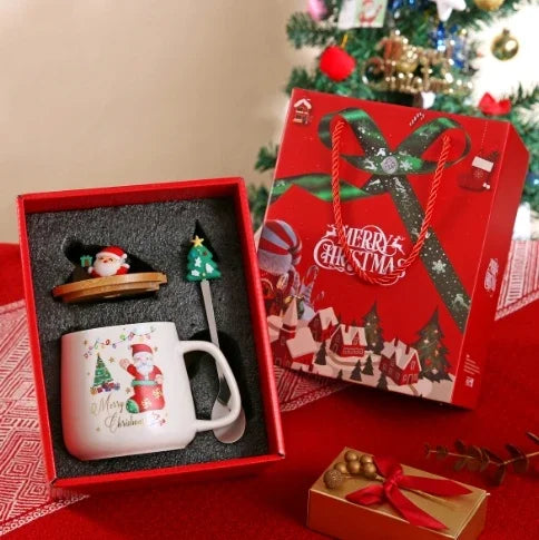 Top Christmas Gift! Cartoon Santa Ceramic Mug Gift Set, Wooden Lid & Spoon, Trendy Mug, Heartwarming Gift!