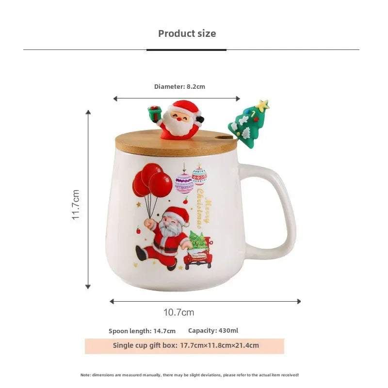 Top Christmas Gift! Cartoon Santa Ceramic Mug Gift Set, Wooden Lid & Spoon, Trendy Mug, Heartwarming Gift!