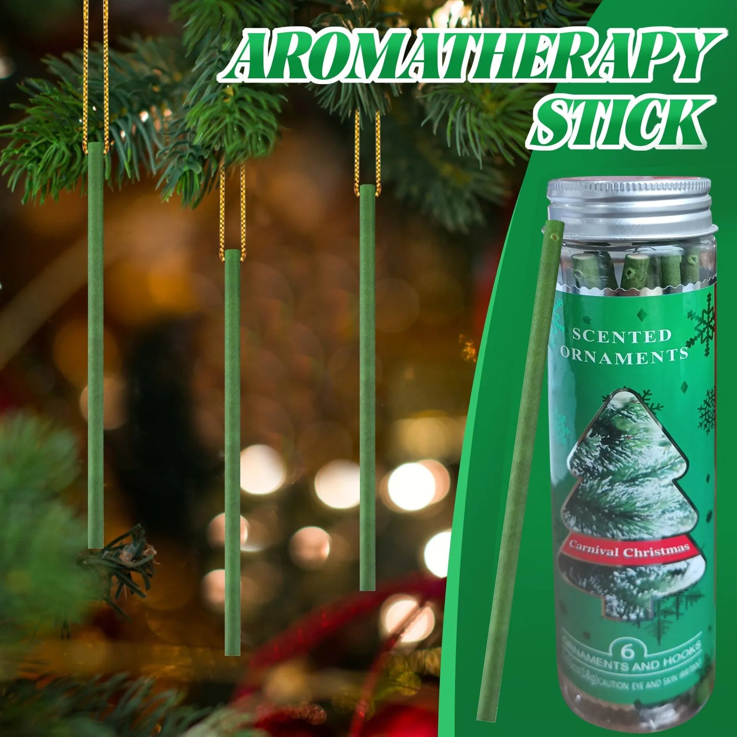 Pine wood scented aromatherapy stick with hook for christmas tree. 1 bottle of wooden aromatherapy sticks - 6 pieces