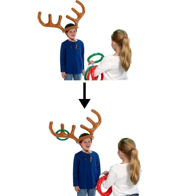 Inflatable Reindeer Antler Hat Ring Toss Game Christmas Family Game Toy New Year Party Decor Supplies Wedding Game Birthday Gift