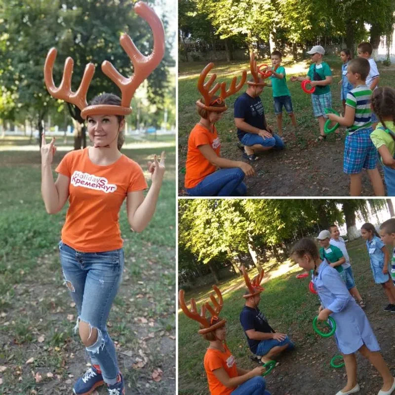 Inflatable Reindeer Antler Hat Ring Toss Game Christmas Family Game Toy New Year Party Decor Supplies Wedding Game Birthday Gift