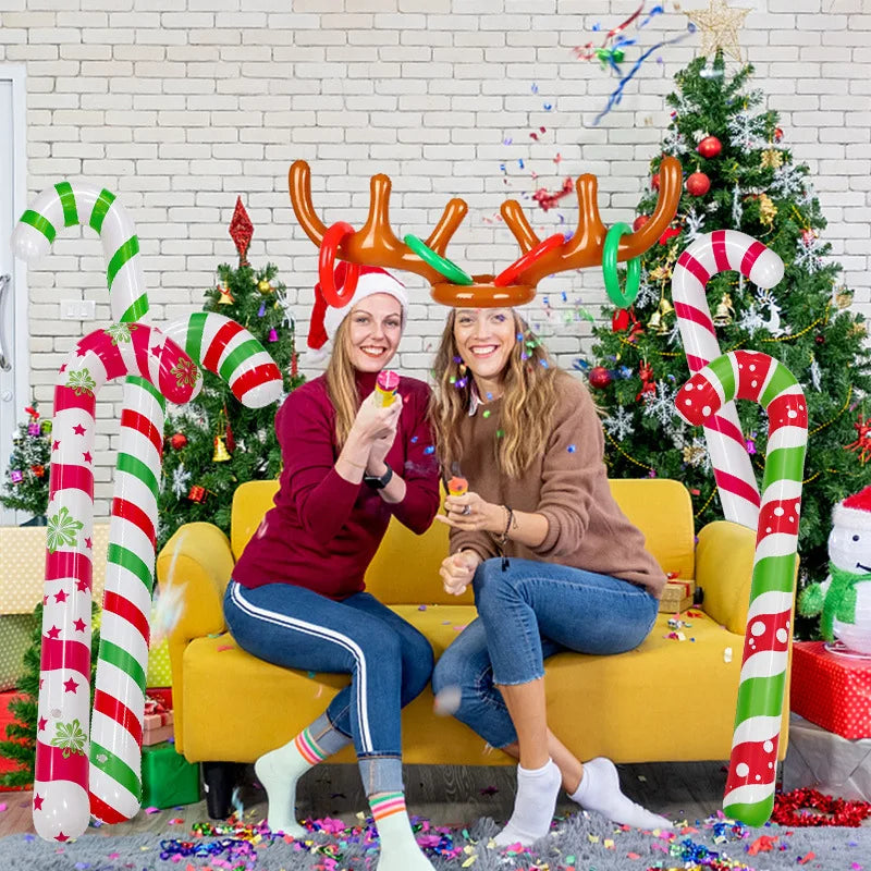 Inflatable Reindeer Antler Hat Ring Toss Game Christmas Family Game Toy New Year Party Decor Supplies Wedding Game Birthday Gift
