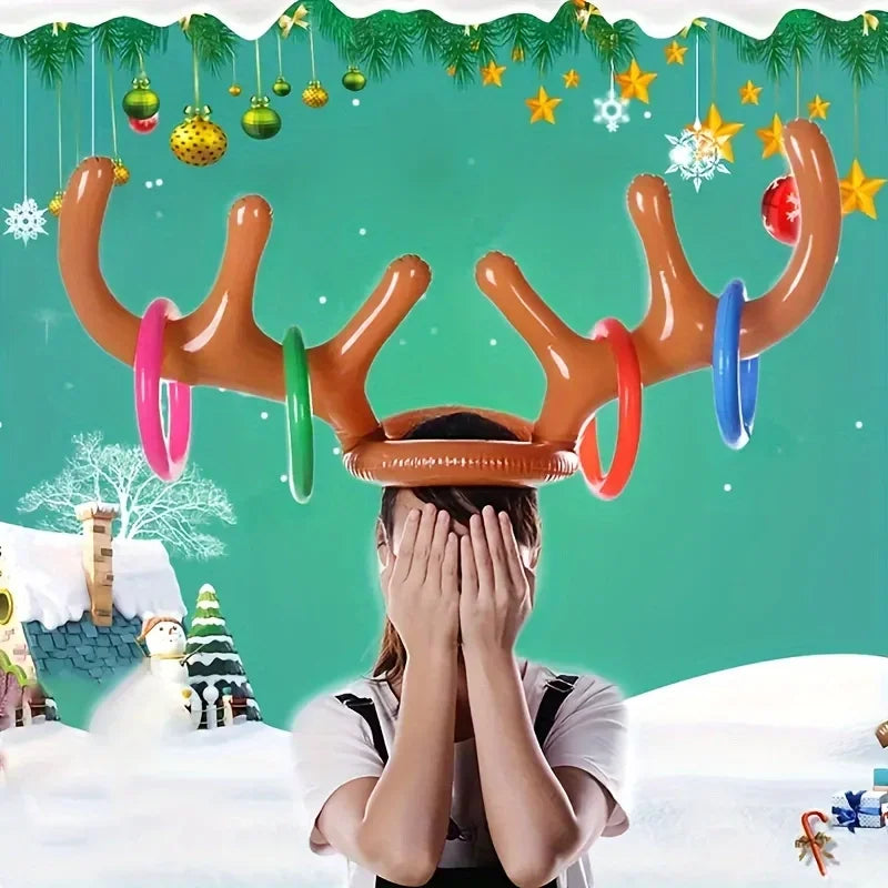 Inflatable Reindeer Antler Hat Ring Toss Game Christmas Family Game Toy New Year Party Decor Supplies Wedding Game Birthday Gift