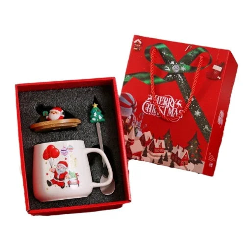Top Christmas Gift! Cartoon Santa Ceramic Mug Gift Set, Wooden Lid & Spoon, Trendy Mug, Heartwarming Gift!