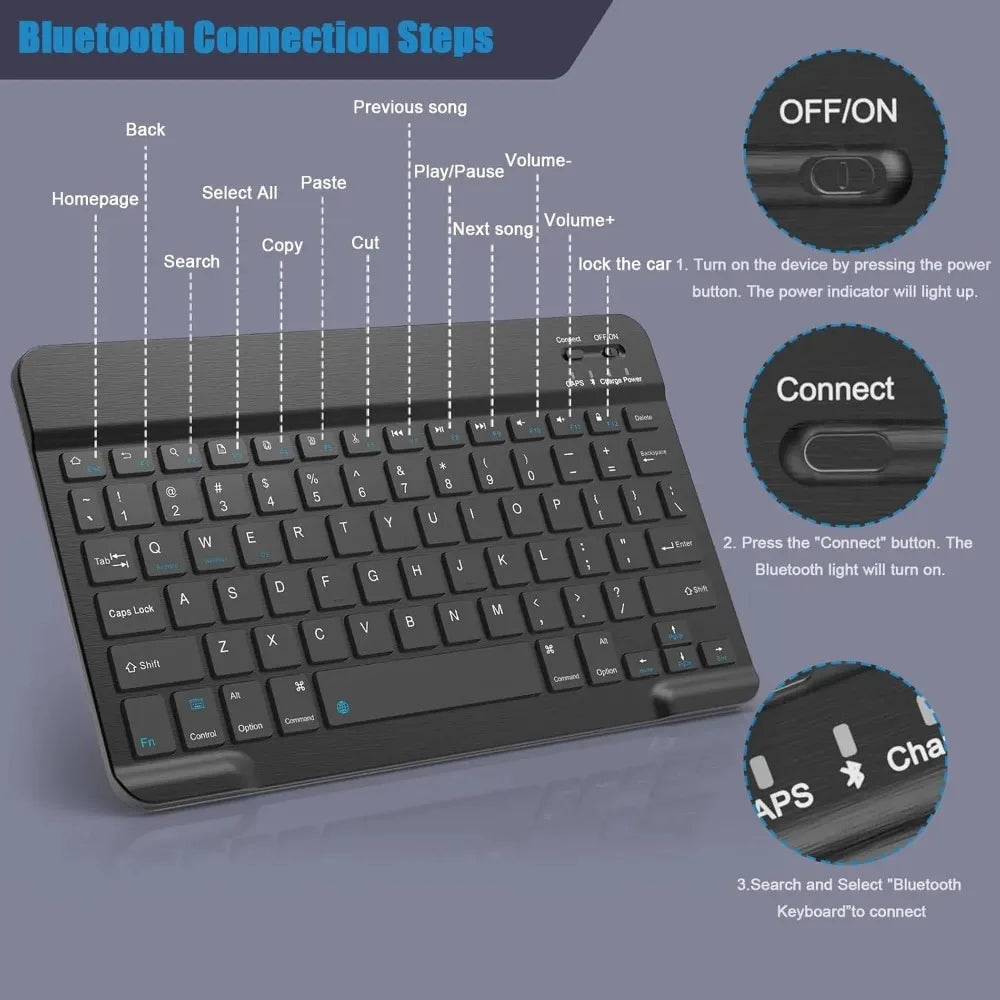 Bluetooth Keyboard for iPad 10th Generation, iPad Pro 13 12 11 10 9 8 7 Inch iPad Air 13 11th iPad Mini Samsung Tablets