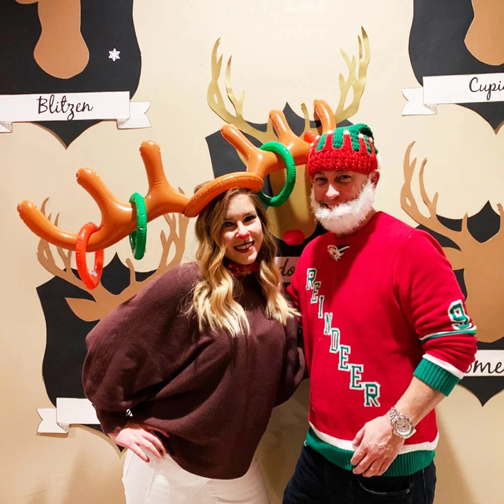 Inflatable Reindeer Antler Hat Ring Toss Game Christmas Family Game Toy New Year Party Decor Supplies Wedding Game Birthday Gift