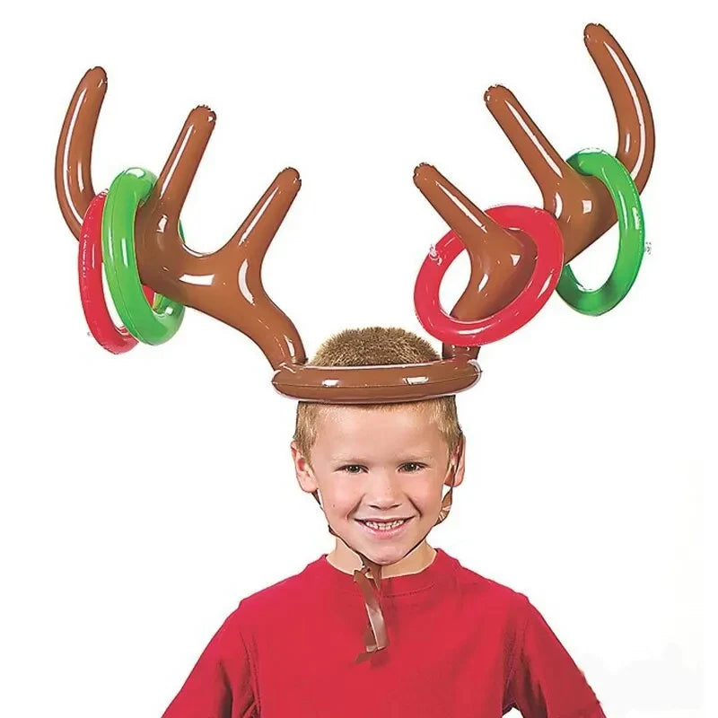 Inflatable Reindeer Antler Hat Ring Toss Game Christmas Family Game Toy New Year Party Decor Supplies Wedding Game Birthday Gift