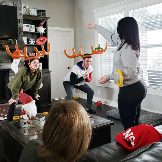 Inflatable Reindeer Antler Hat Ring Toss Game Christmas Family Game Toy New Year Party Decor Supplies Wedding Game Birthday Gift